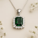 Emerald Princess Cut Halo Chain Pendant