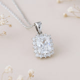 White Princess Cut Halo Chain Pendant