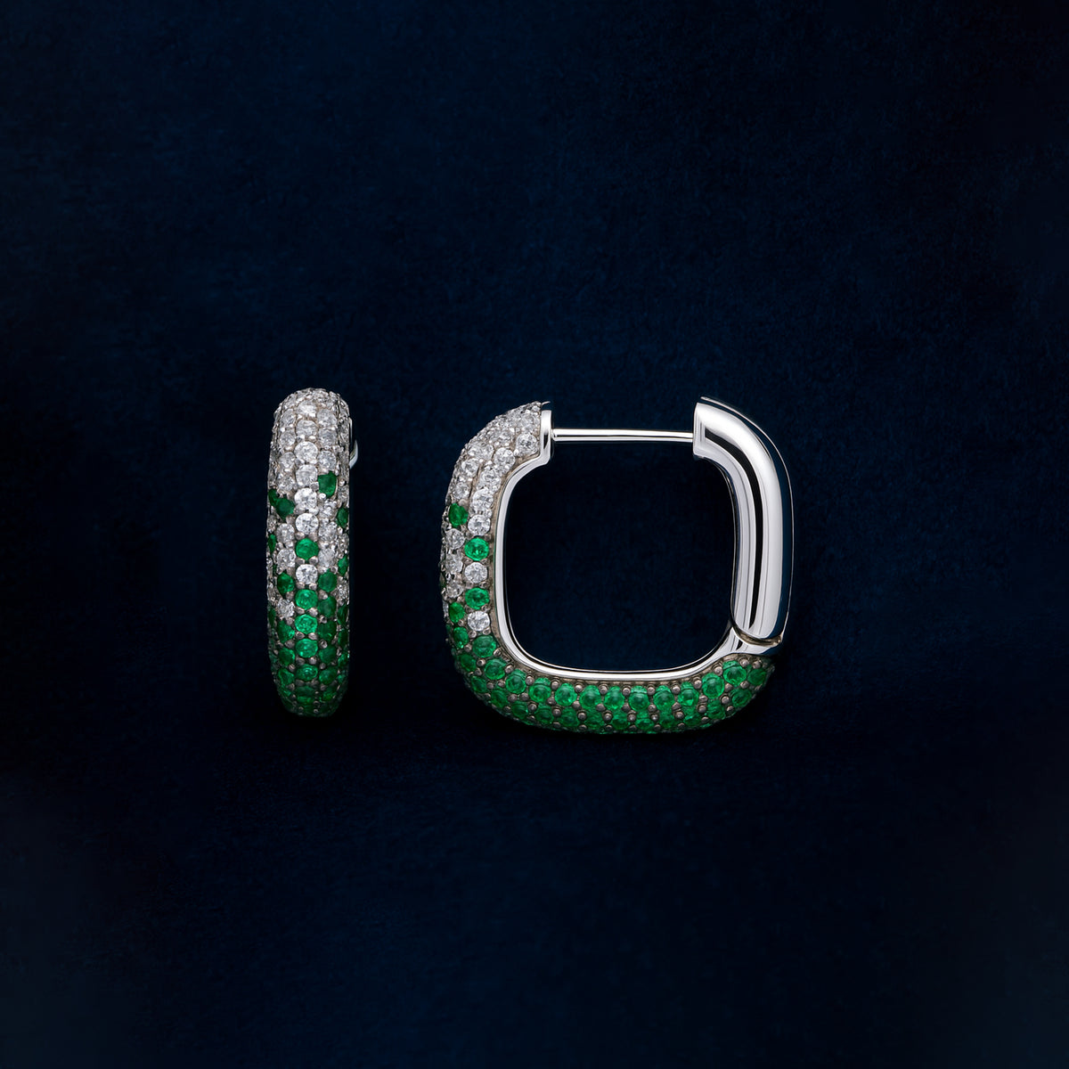 Emerald Pavé Huggie Square Hoop Earrings