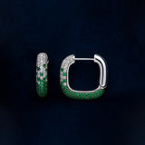 Emerald Pavé Huggie Square Hoop Earrings