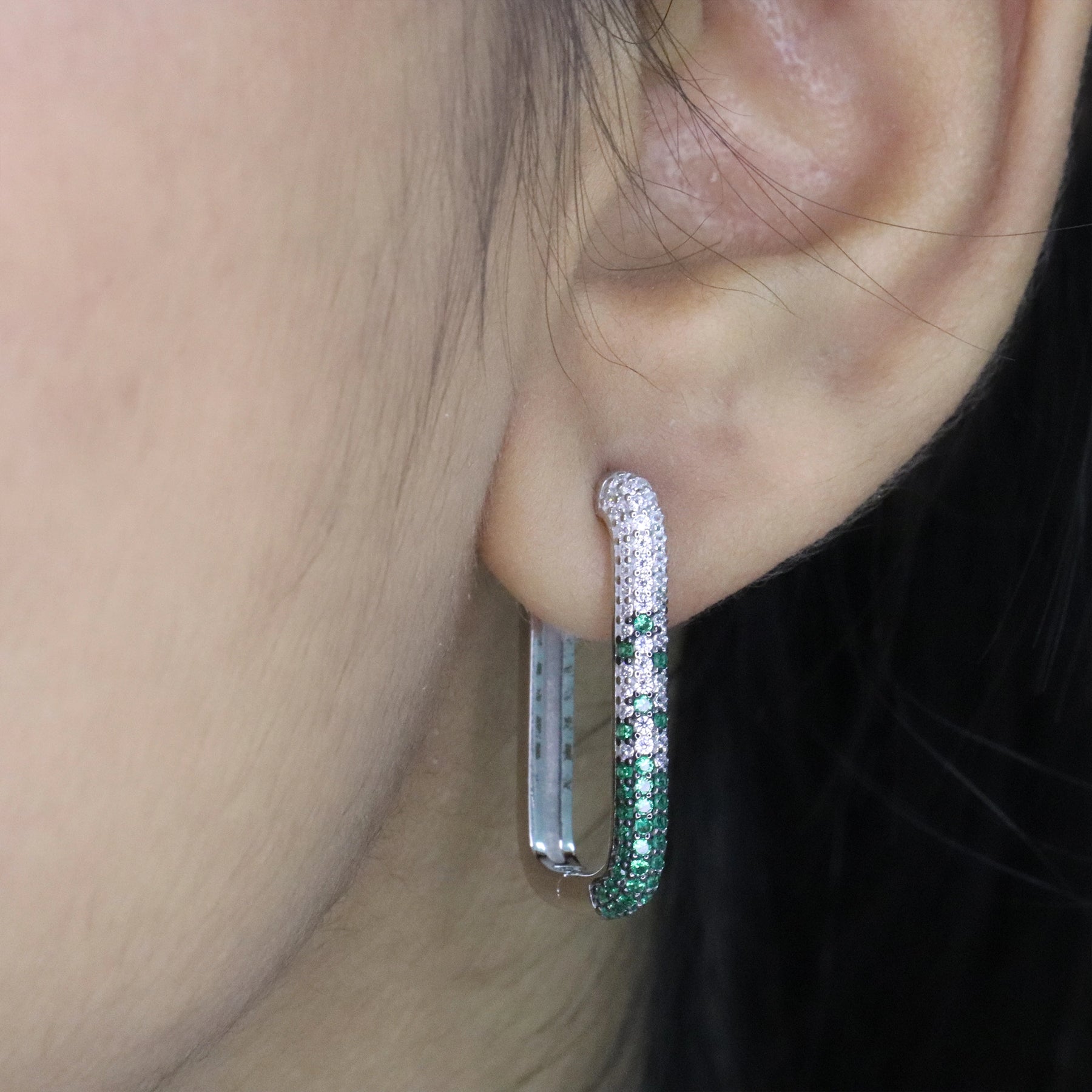 Emerald Ombre Pavé Hoop Earrings