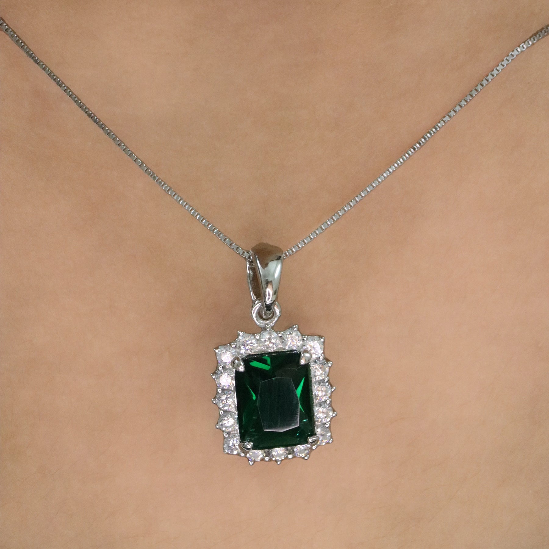 Emerald Princess Cut Halo Pendant