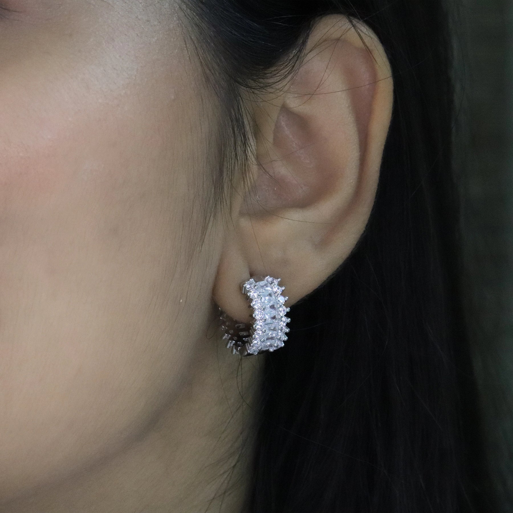 White Huggie Hoop Earrings