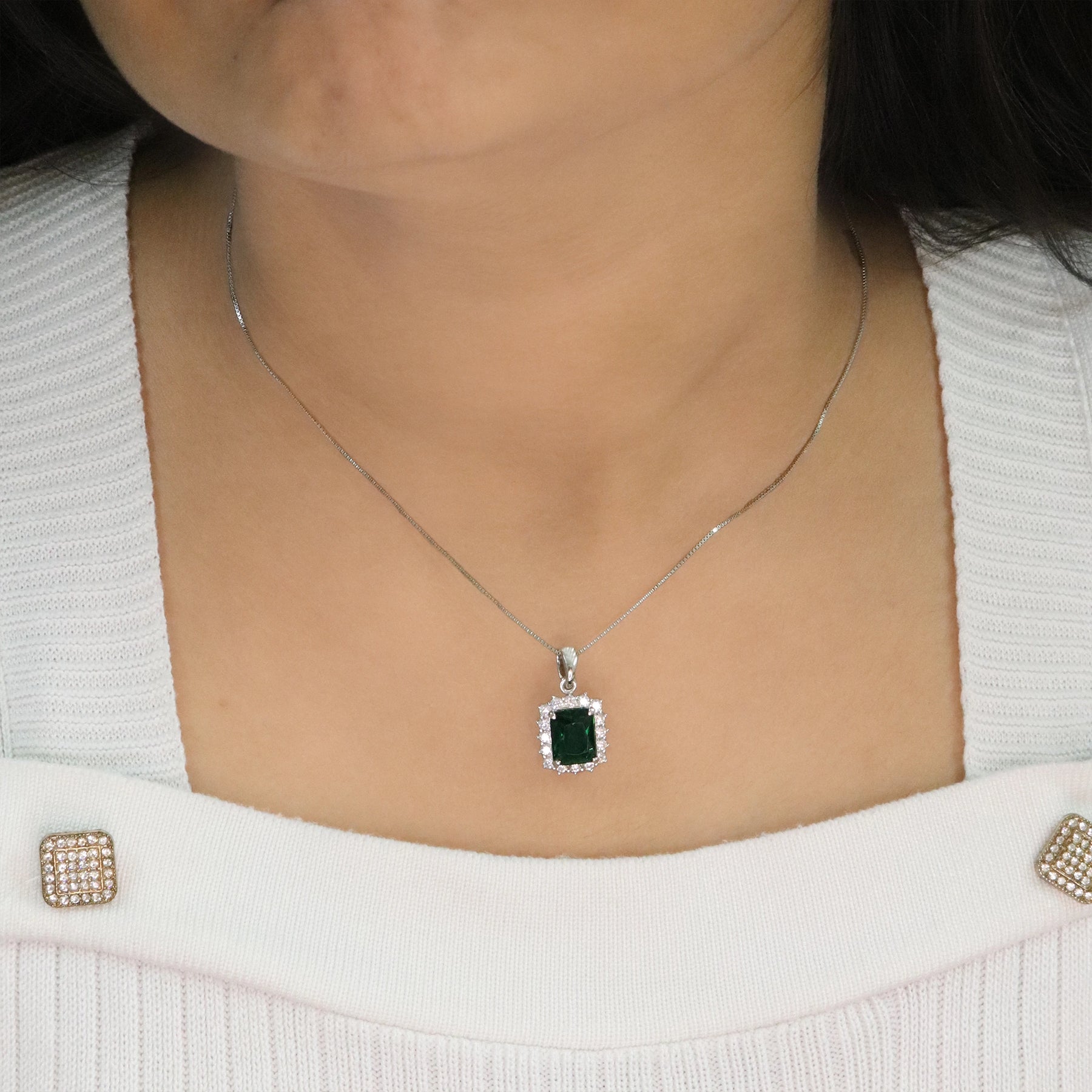 Emerald Princess Cut Halo Pendant