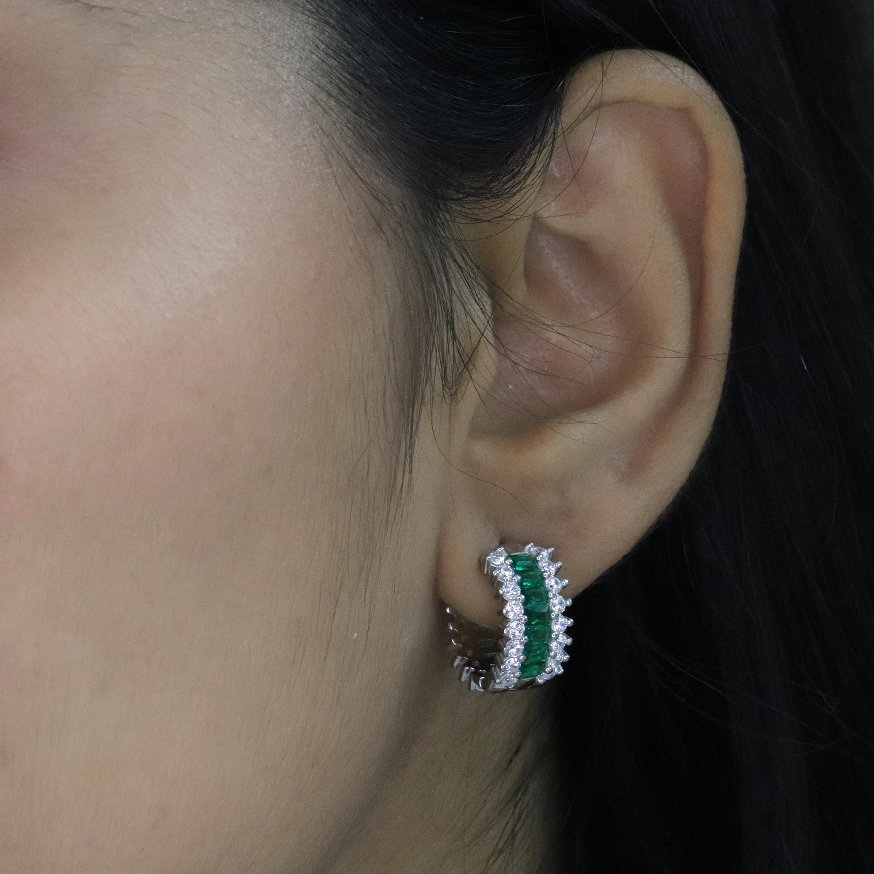 Emerald Huggie Hoop Earrings
