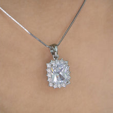 White Princess Cut Halo Pendant