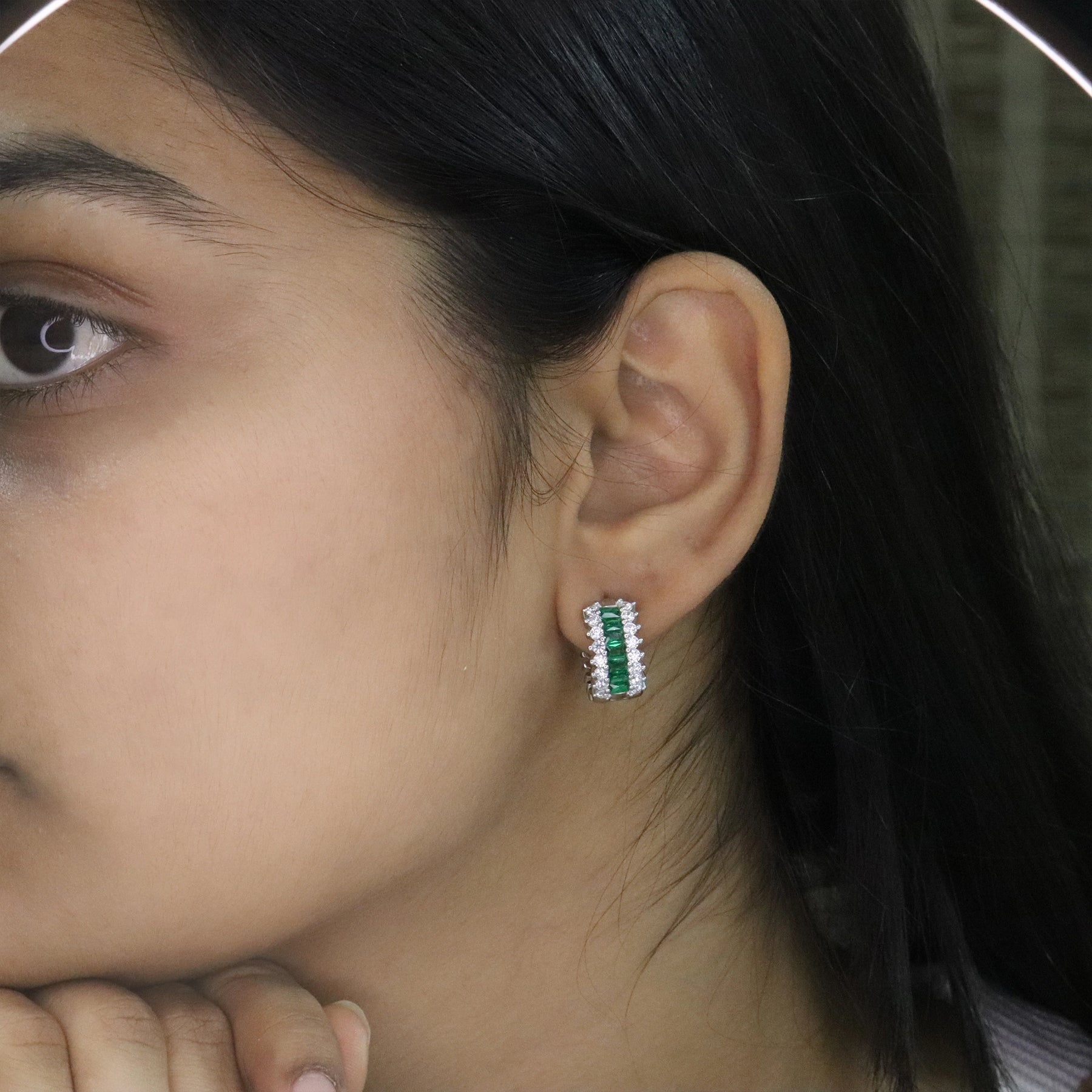 Emerald Huggie Hoop Earrings