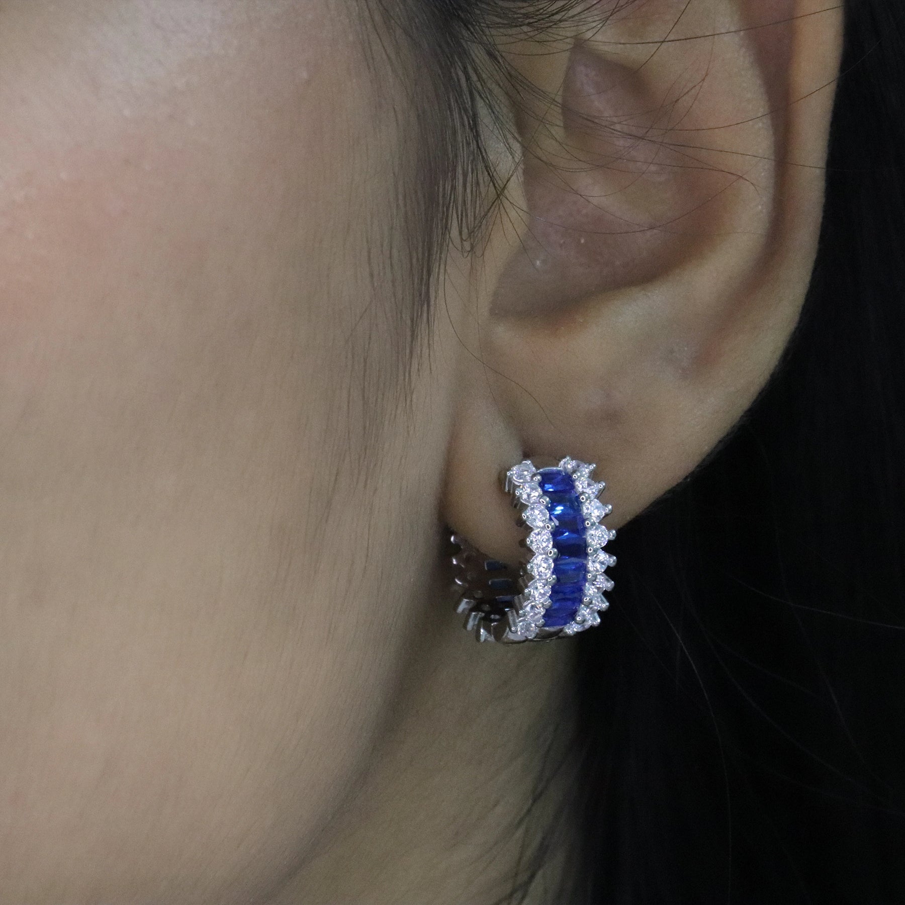 Blue Huggie Hoop Earrings