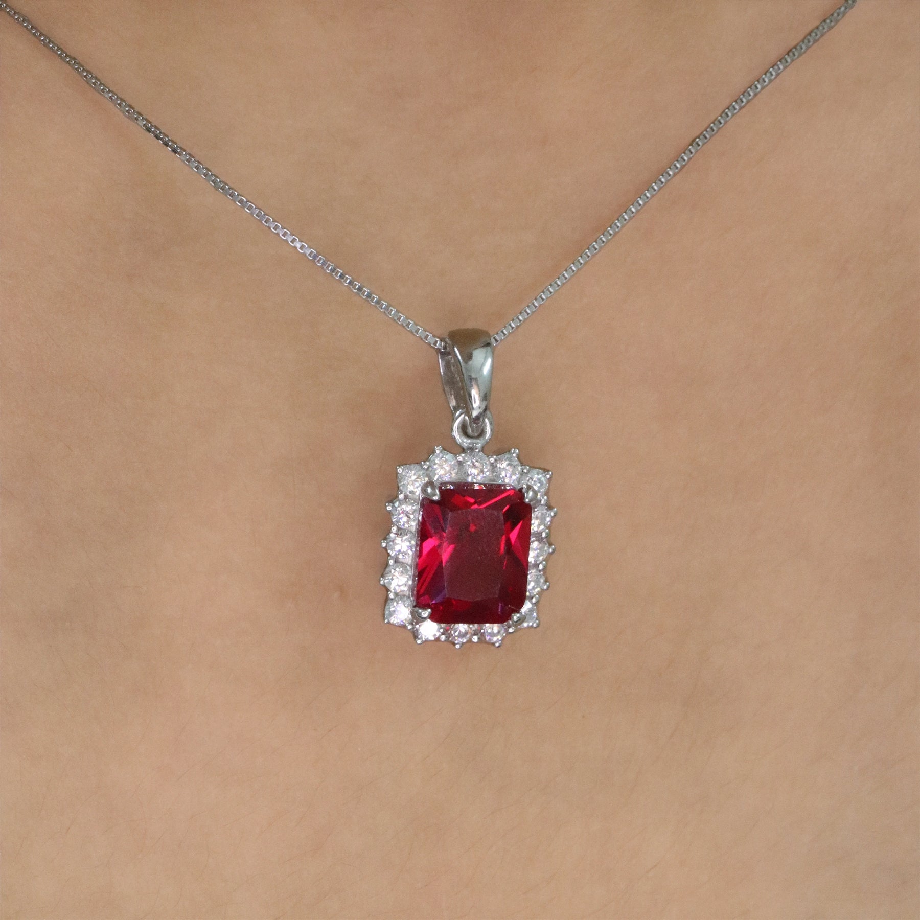 Ruby Princess Cut Halo Pendant