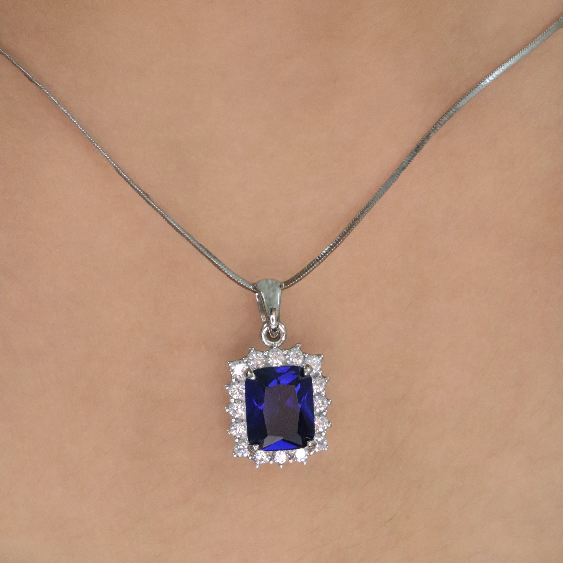 Sapphire Princess Cut Halo Pendant