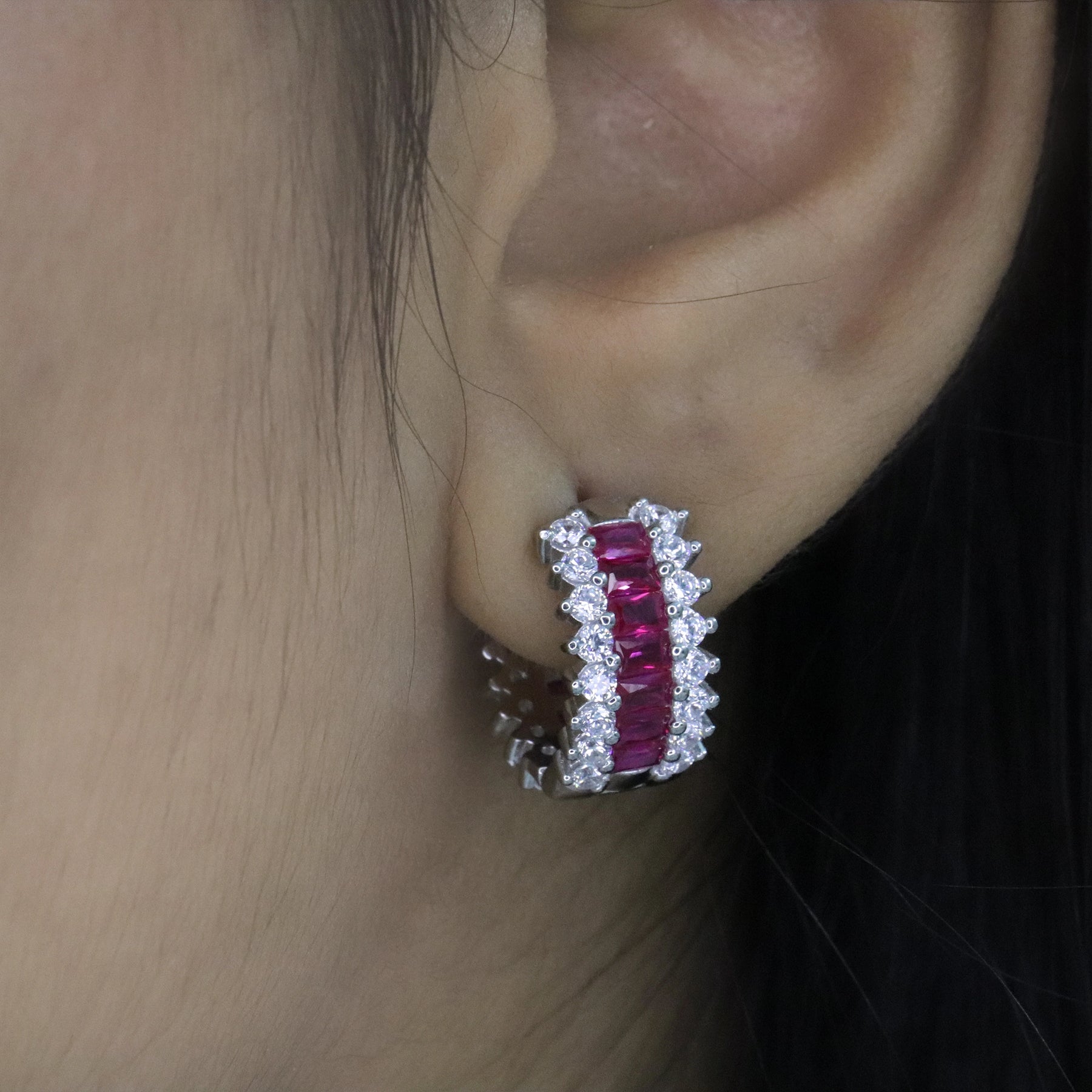 Ruby Huggie Hoop Earrings
