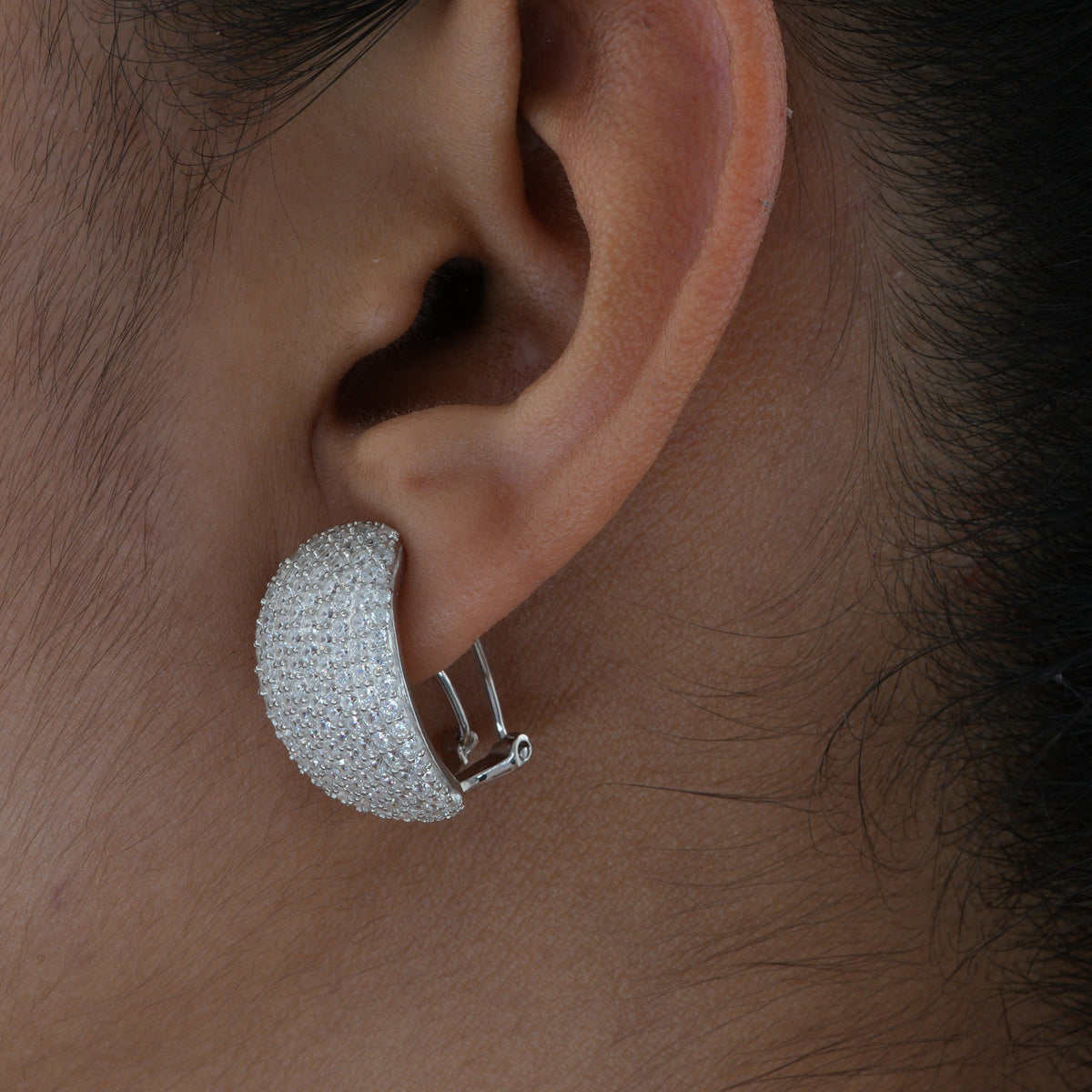 White Pavé Dome Earring