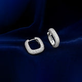White Pavé Huggie Square Hoop Earrings