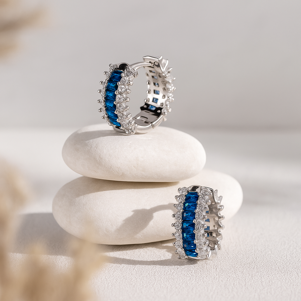 Blue Huggie Hoop Earrings