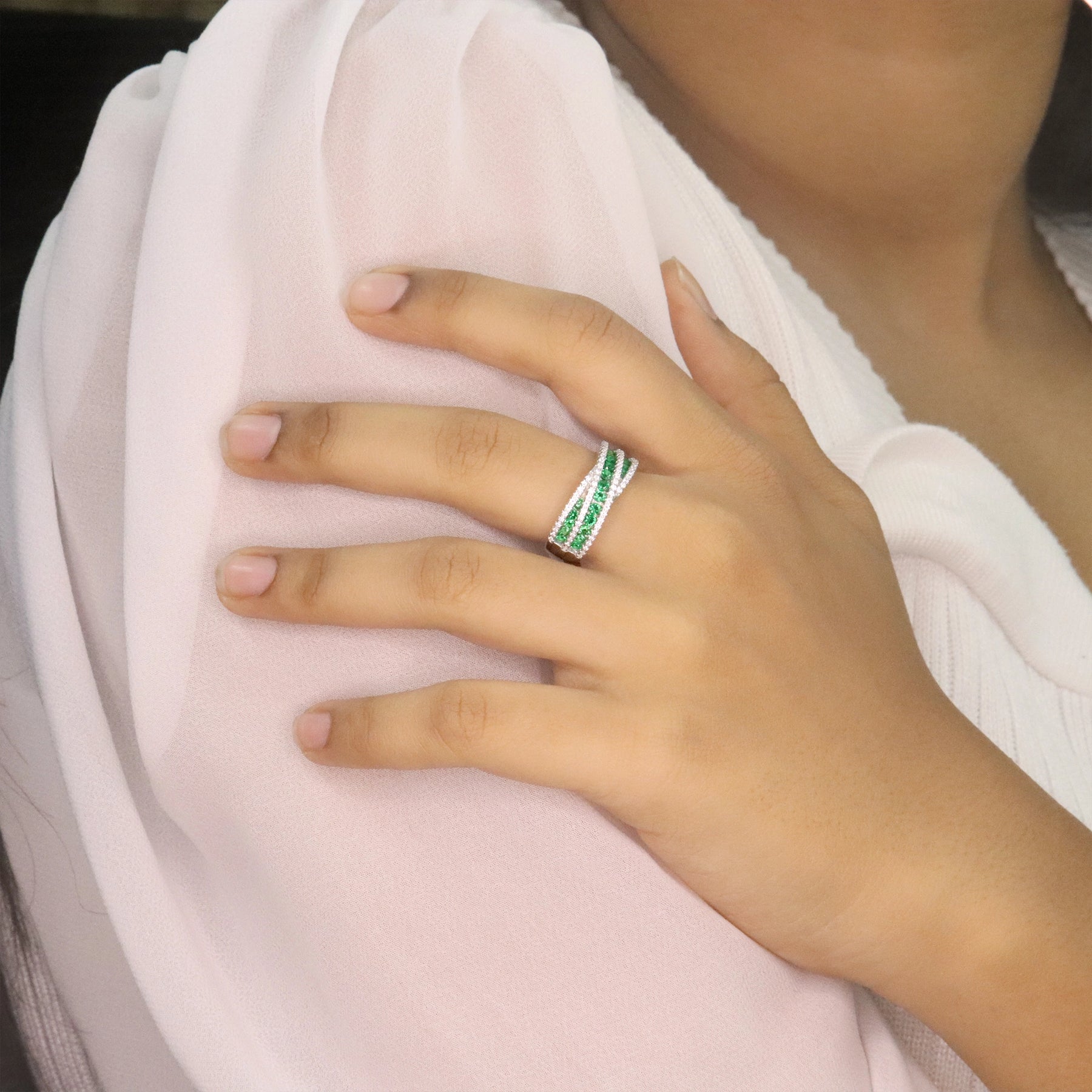 Emerald Criss Cross Ring