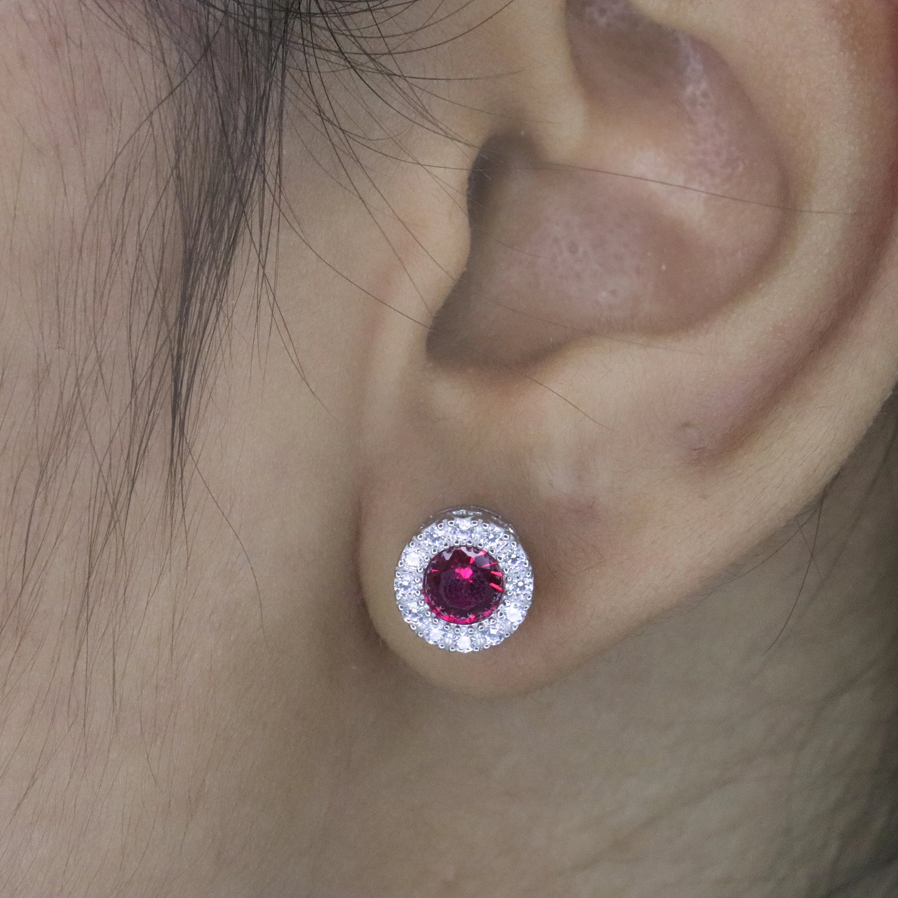 Ruby Halo Stud Earrings