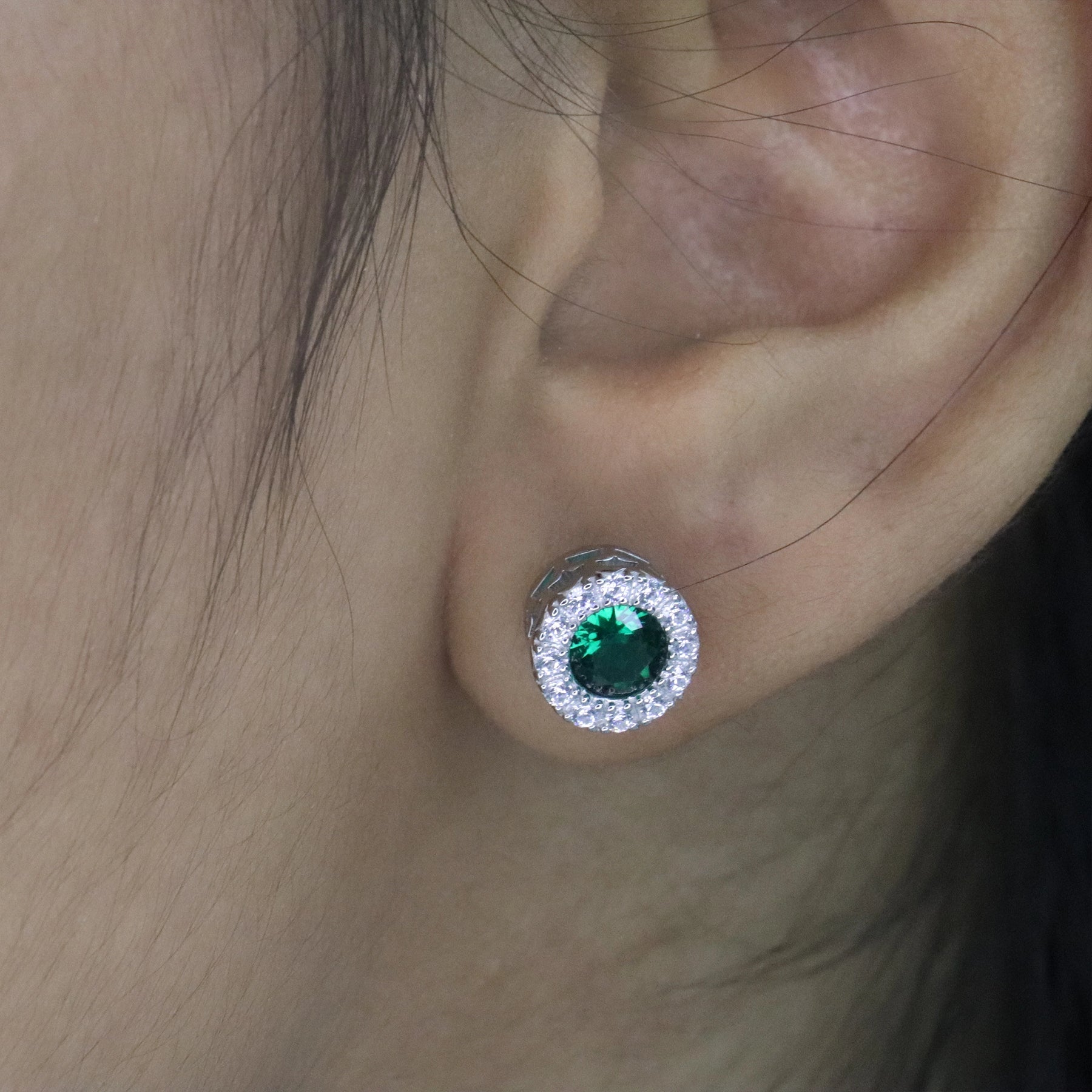Emerald Halo Stud Earrings