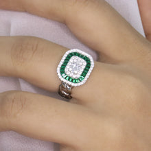 Emerald Baguette Halo Cocktail Ring