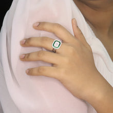 Emerald Baguette Halo Cocktail Ring