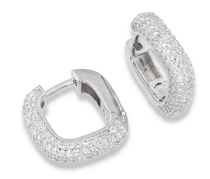 White Pavé Huggie Square Hoop Earrings