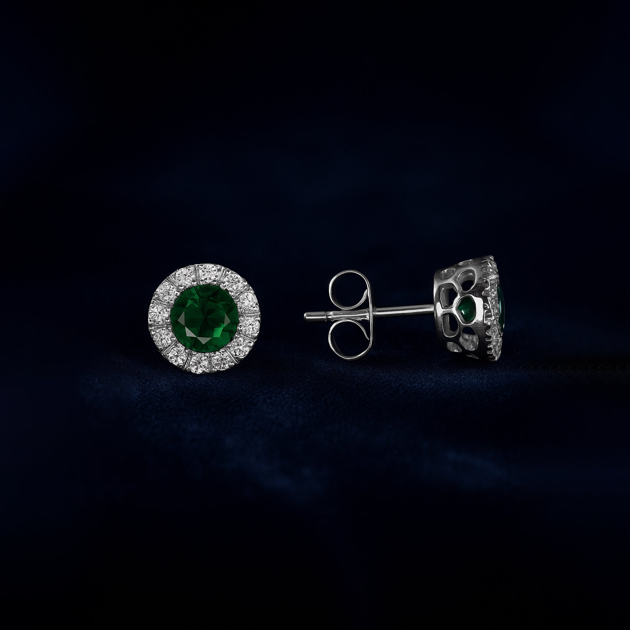 Emerald Halo Stud Earrings