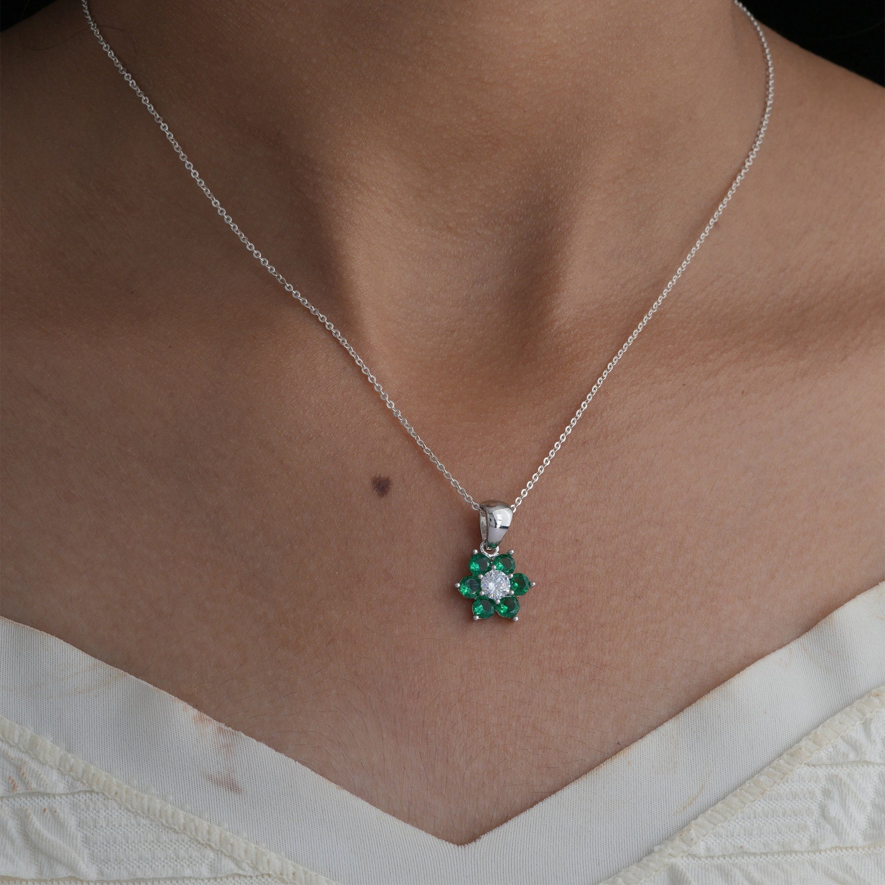 Emerald Floral Pendant