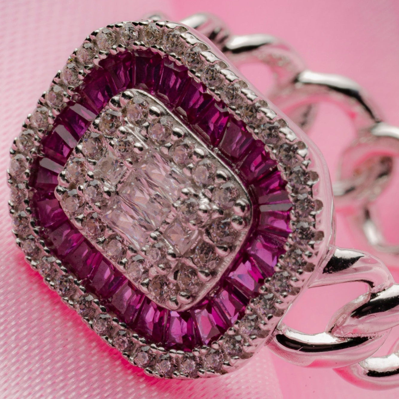Red Baguette Halo Cocktail Ring