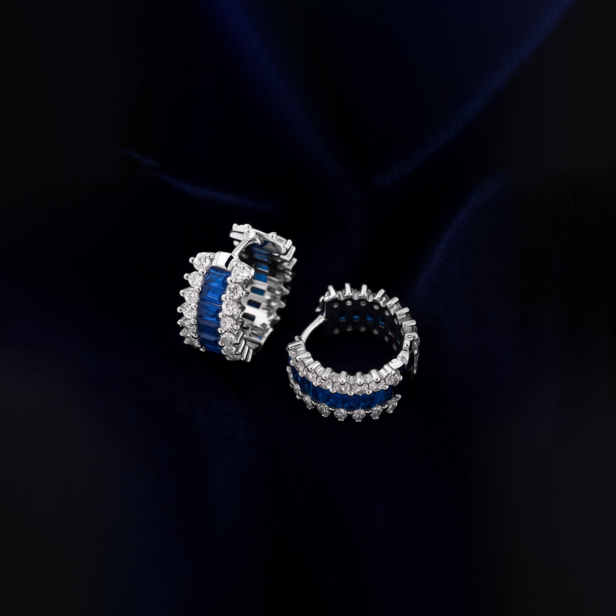 Blue Huggie Hoop Earrings
