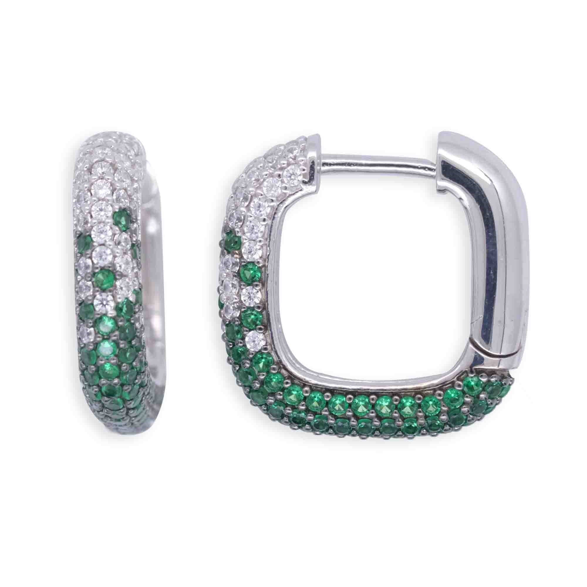 Emerald Pavé Huggie Square Hoop Earrings