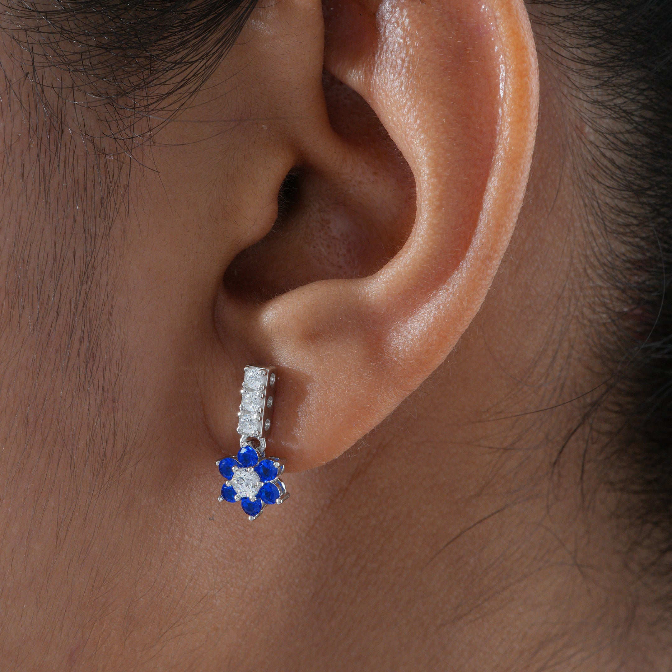 Blue Flower Cluster Drop Earrings