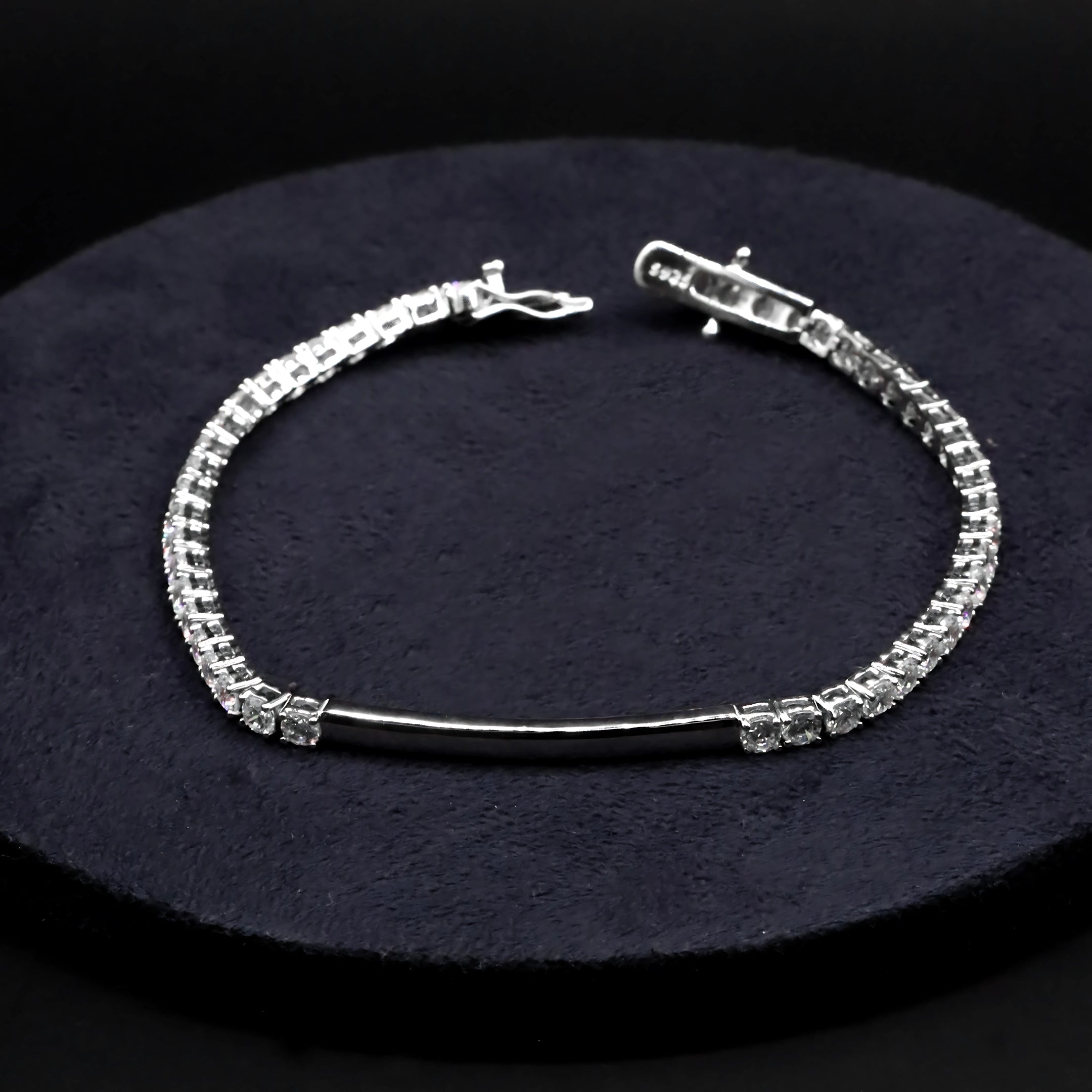 Silver Bar Design White CZ Tennis Bracelet