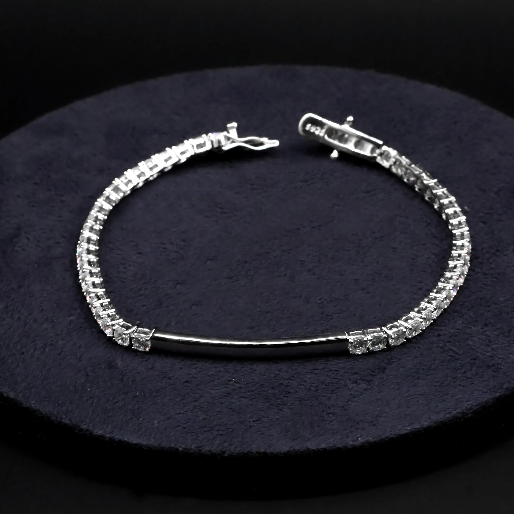 Silver Bar Design White CZ Tennis Bracelet