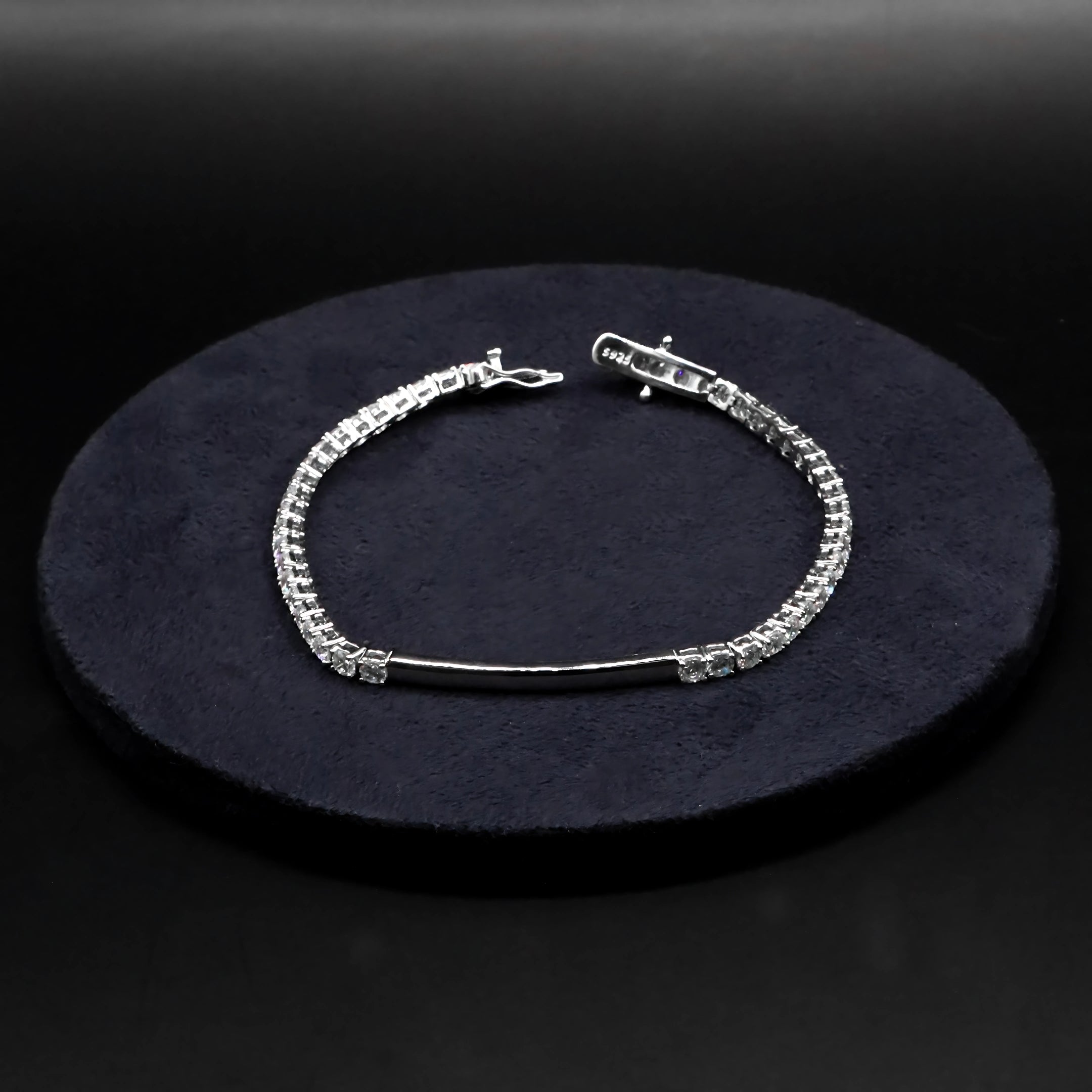 Silver Bar Design White CZ Tennis Bracelet