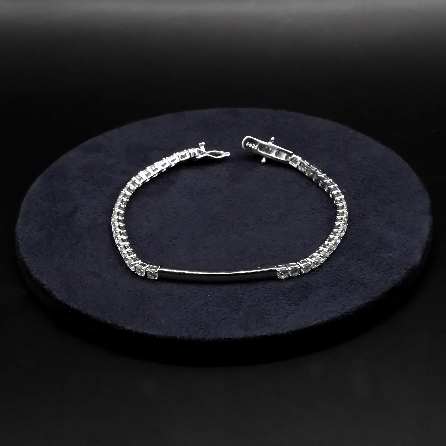 Silver Bar Design White CZ Tennis Bracelet