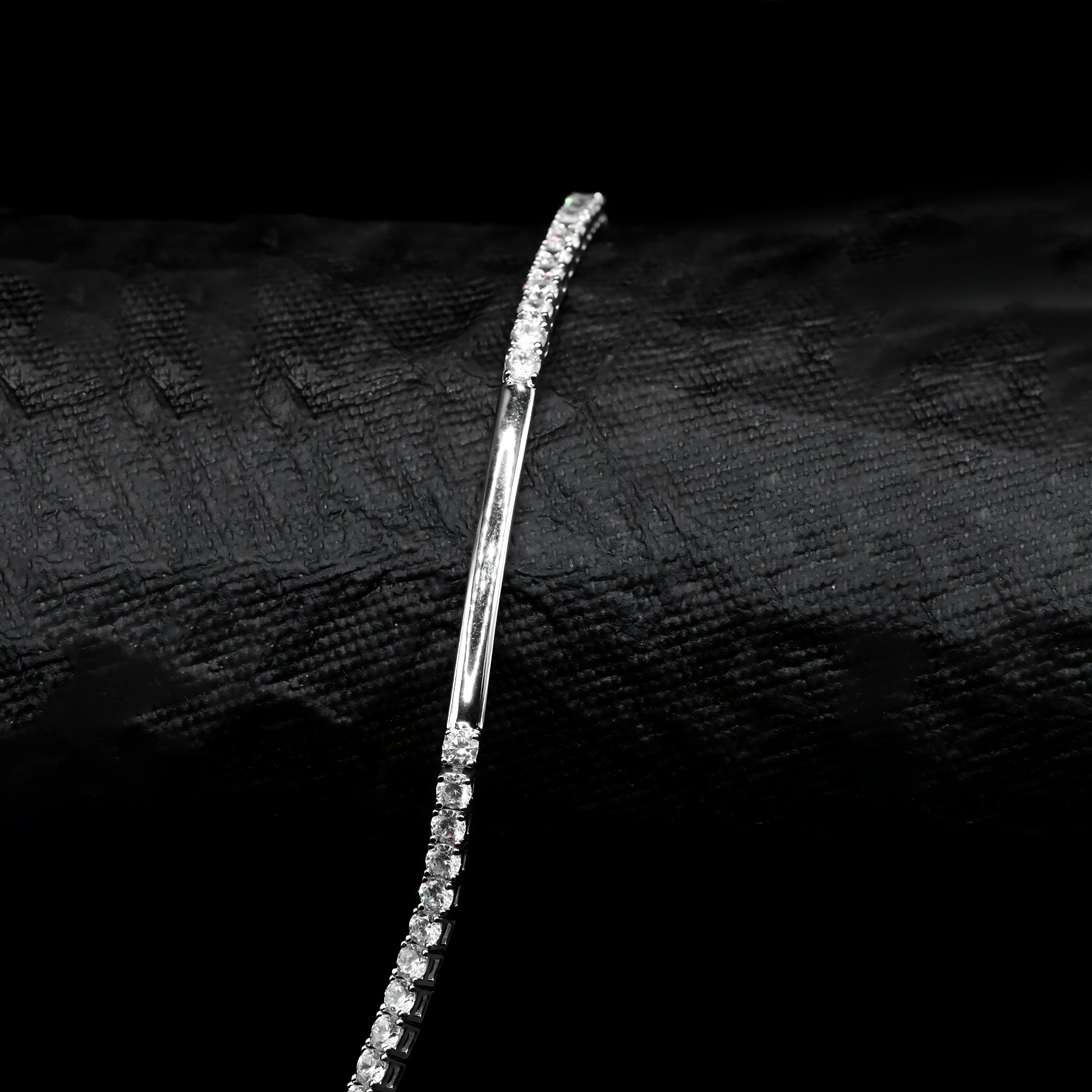Silver Bar Design White CZ Tennis Bracelet