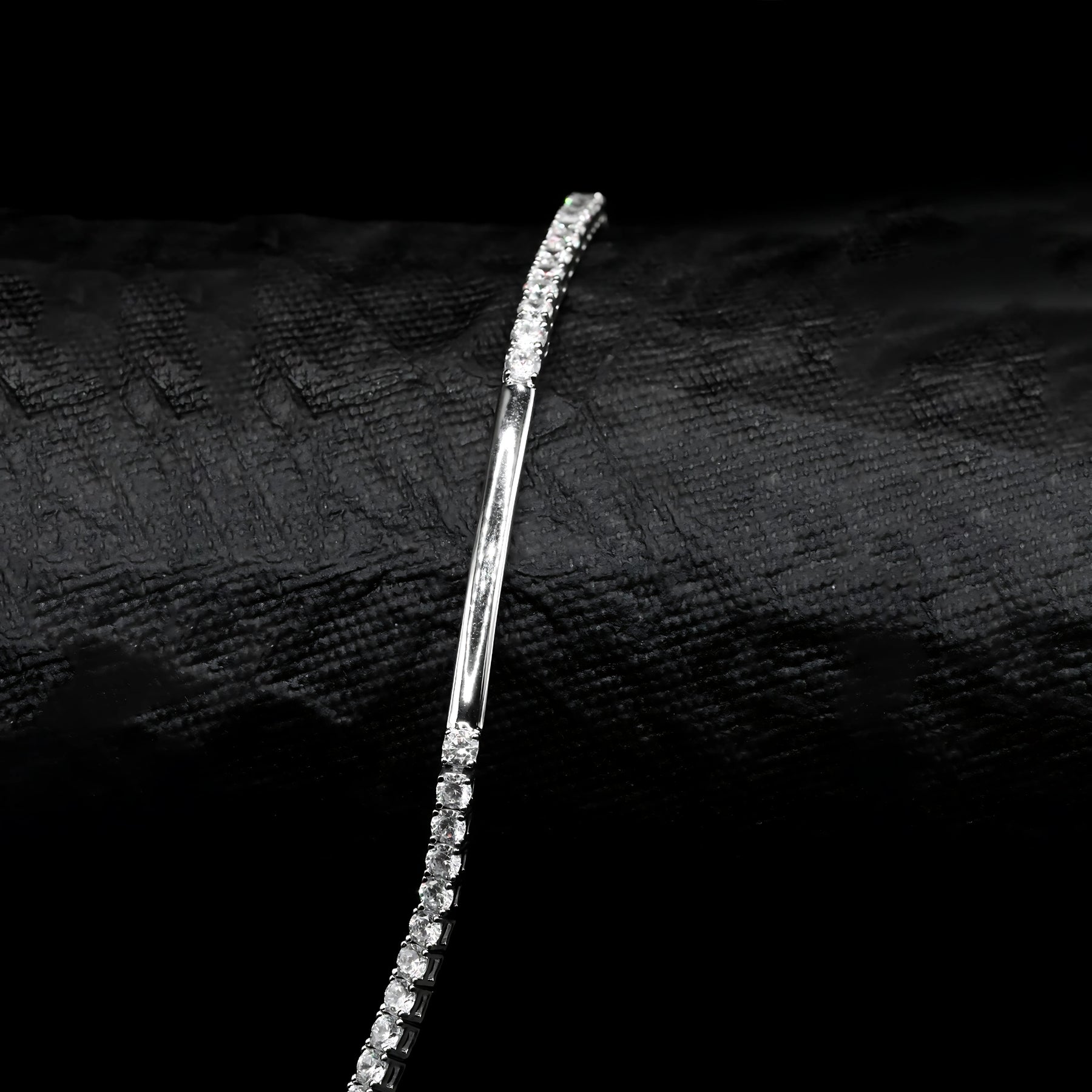 Silver Bar Design White CZ Tennis Bracelet