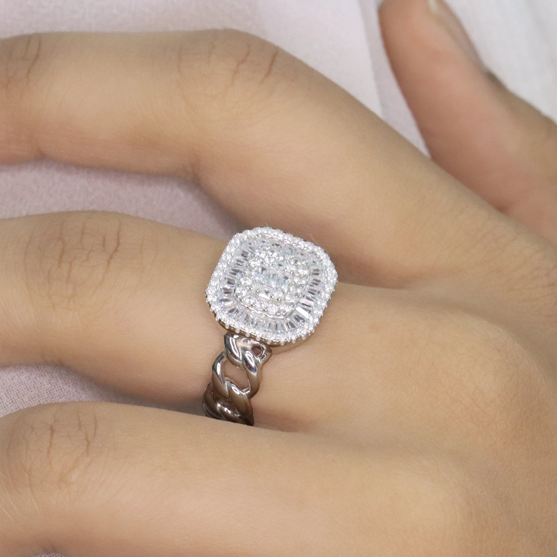White Baguette Halo Cocktail Ring