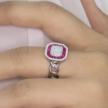 Red Baguette Halo Cocktail Ring