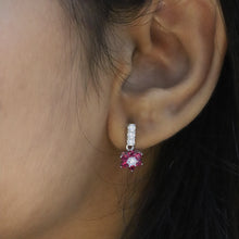 Ruby Flower Cluster Drop Earrings