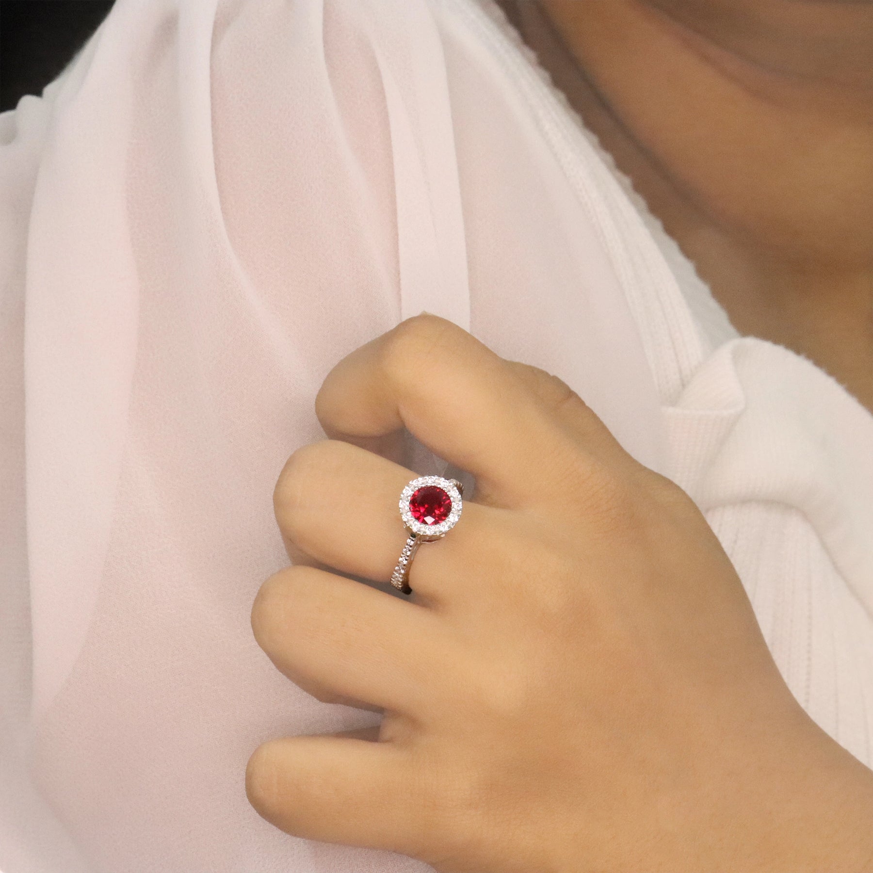 Crimson Bloom Halo Ring