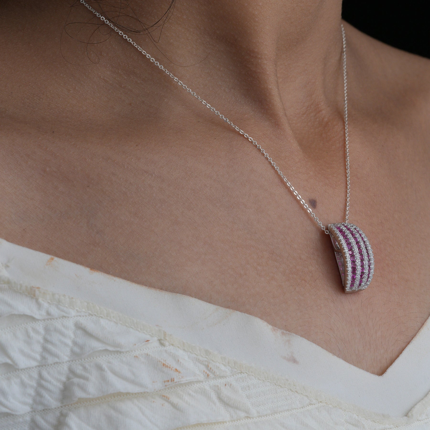 Ruby Stripe Curve Pendant