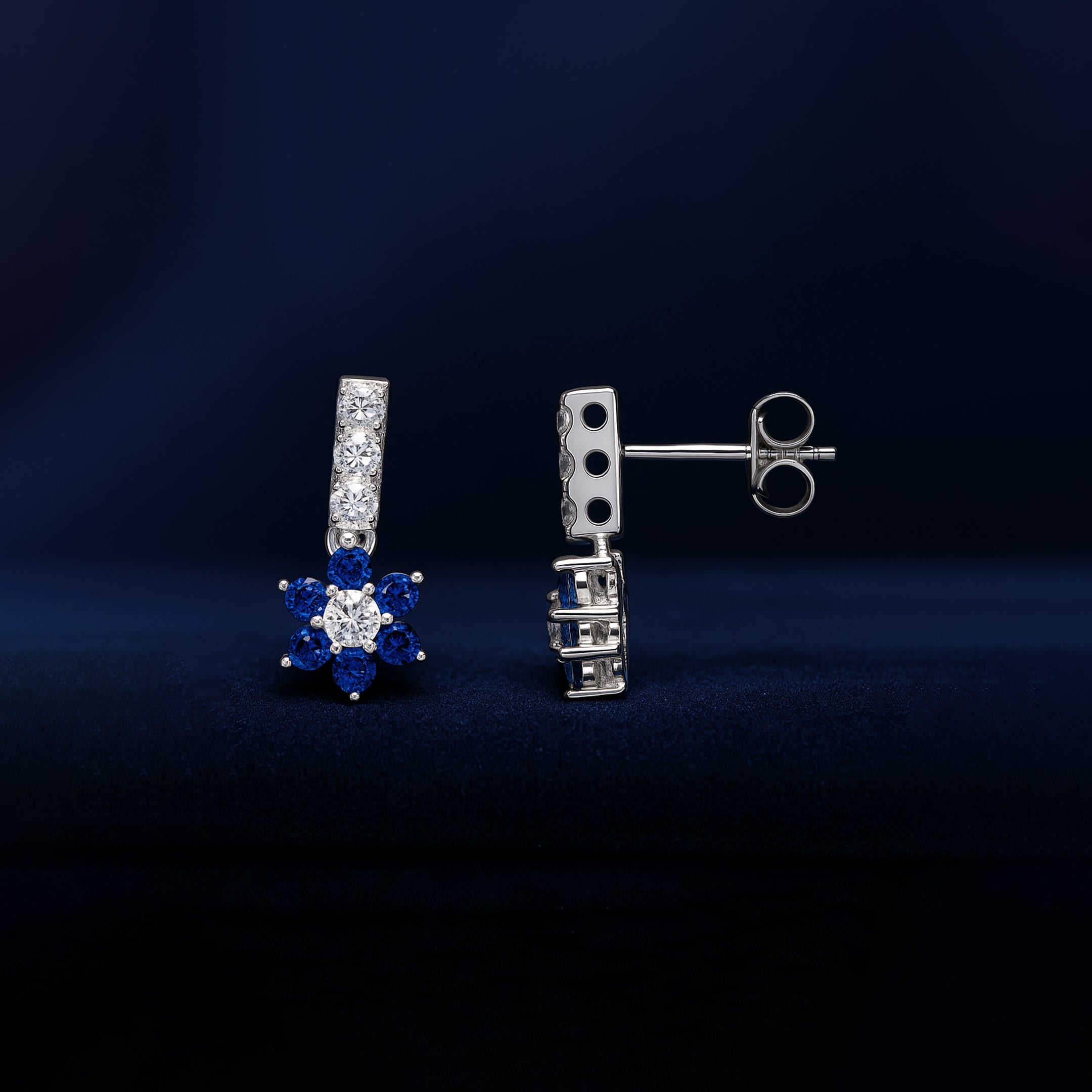 Blue Flower Cluster Drop Earrings