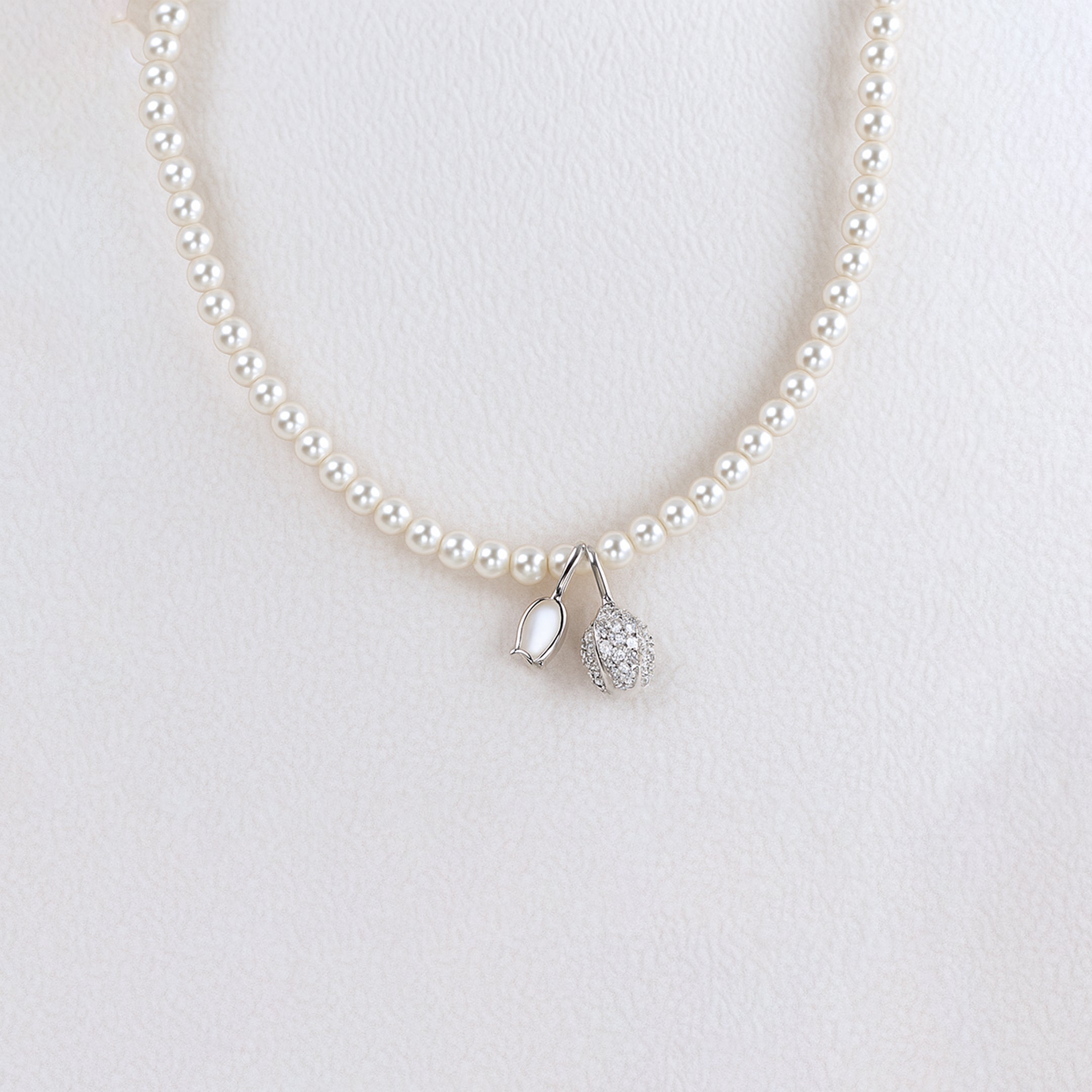 Pearl Strand 925 Silver Necklace with Dual Charm Pendant
