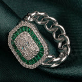 Emerald Baguette Halo Cocktail Ring