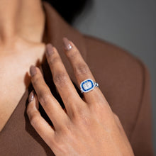 Sapphire Baguette Halo Cocktail Ring