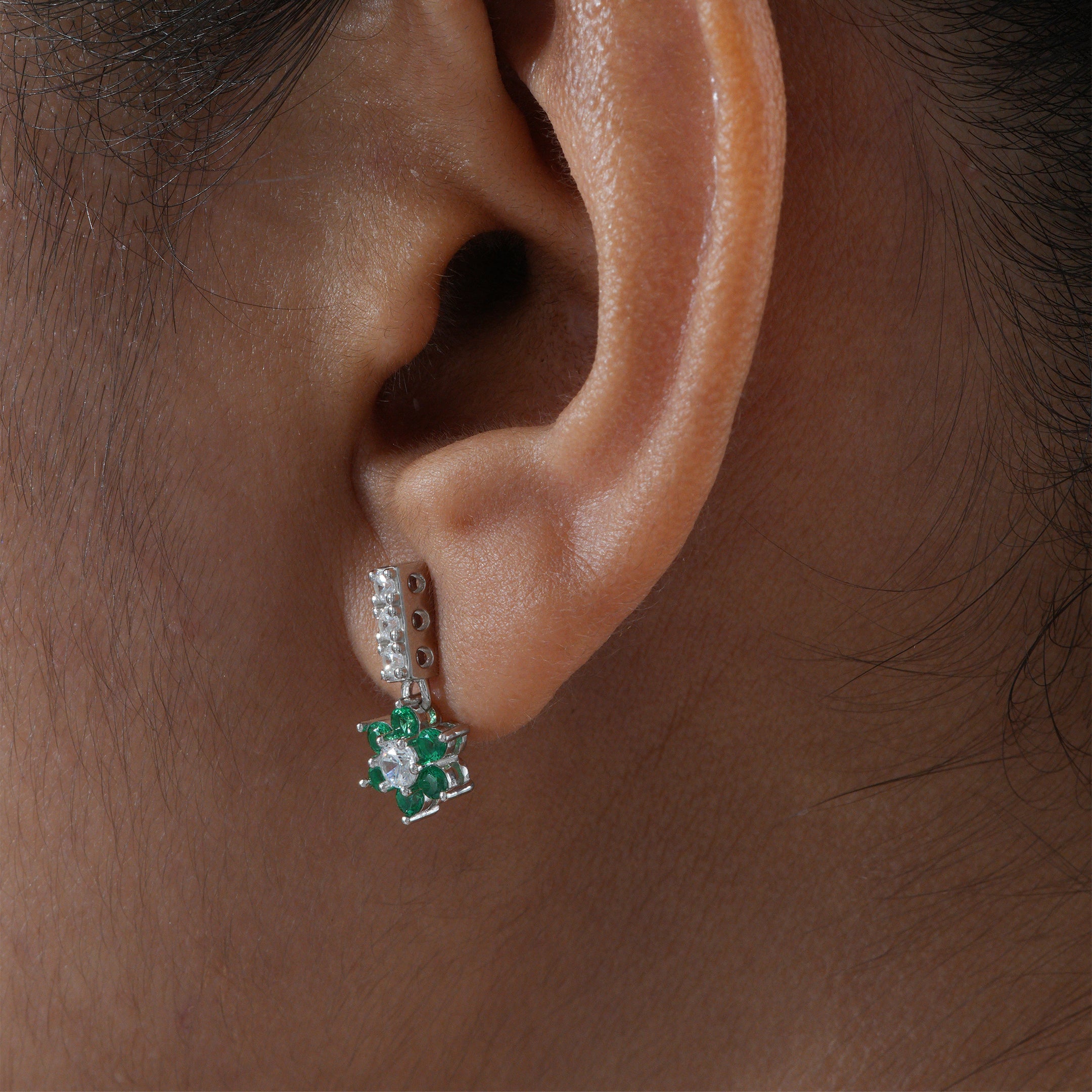 Emerald Flower Cluster Drop Earrings
