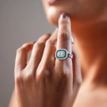 Emerald Baguette Halo Cocktail Ring