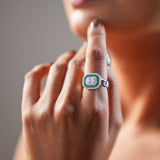 Emerald Baguette Halo Cocktail Ring