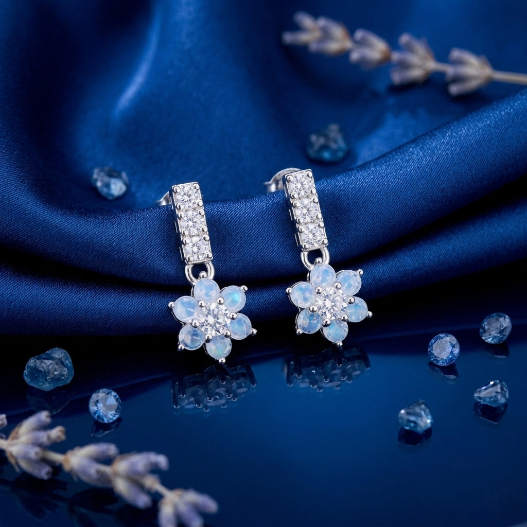 Aqua Flower Cluster Drop Earrings