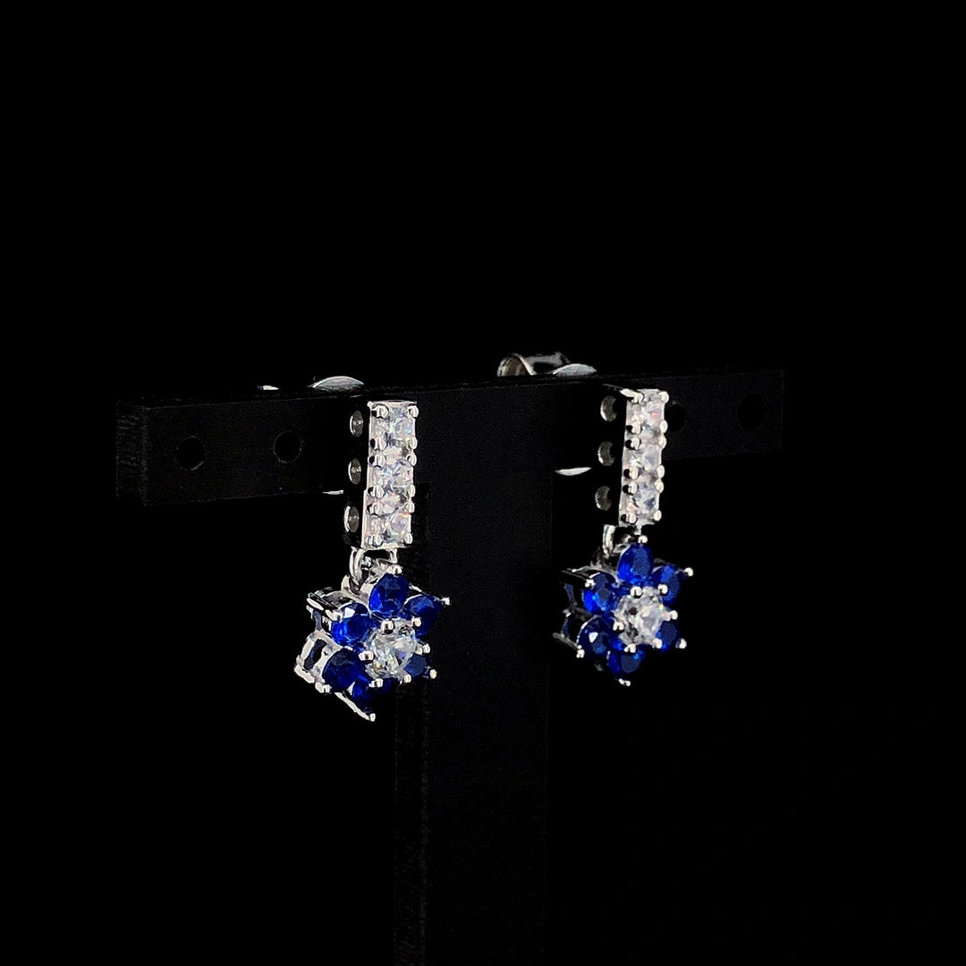 Blue Flower Cluster Drop Earrings